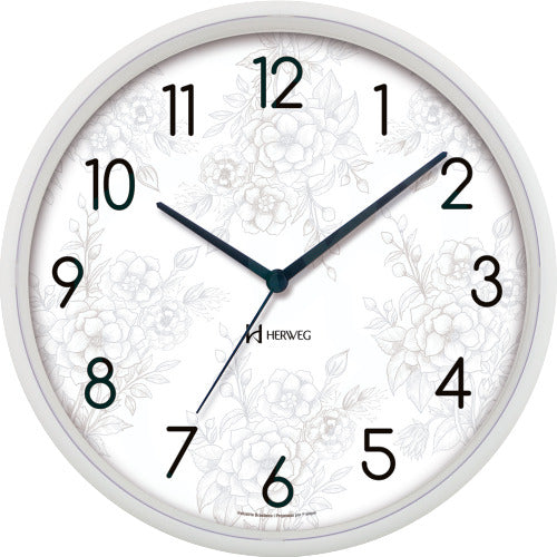 Relógio de Parede Quartz Floral 021 Branco Herweg 660106