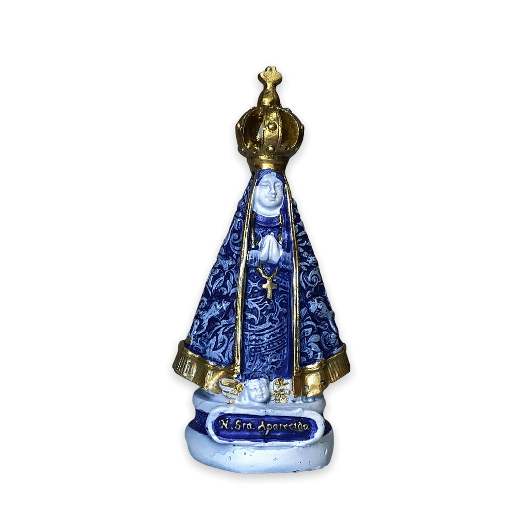 Nossa Senhora Aparecida 10cm Milagre Peixe Azul/Dourado RB04514-2